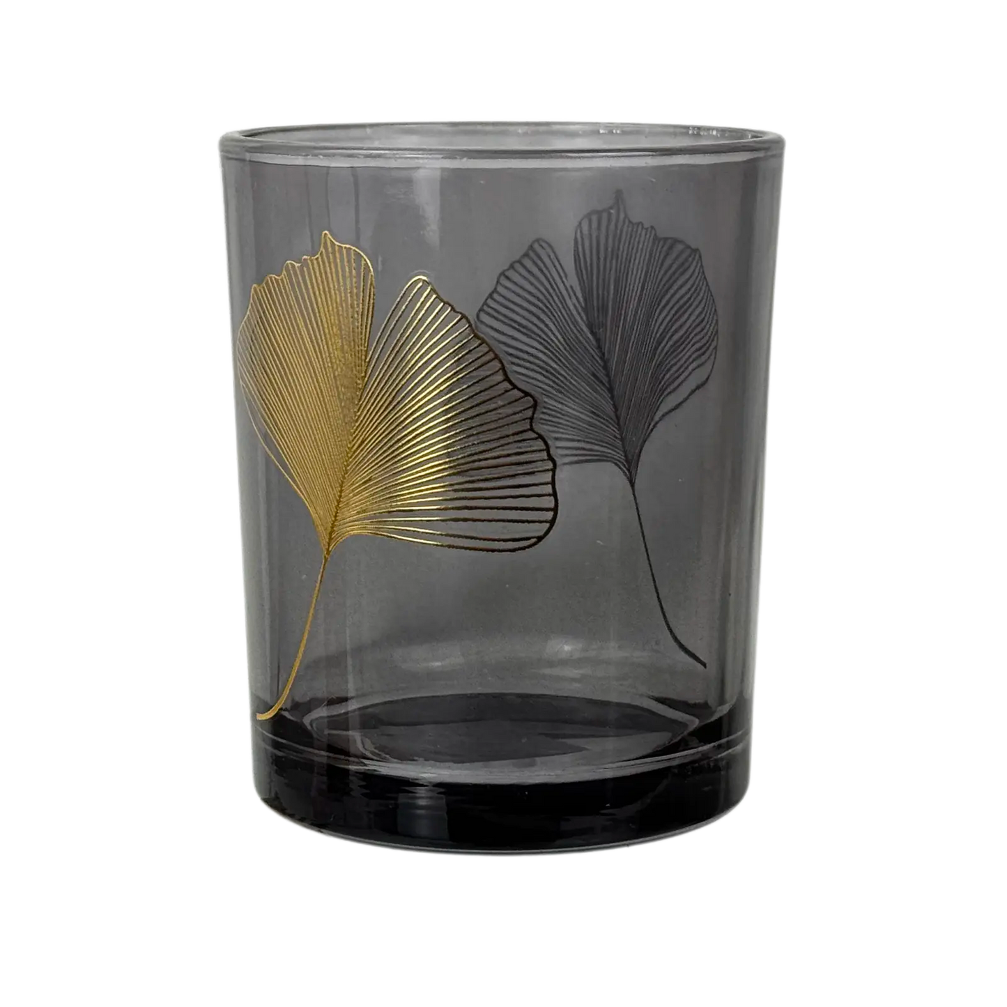 Windlicht "Ginkgo" in Grau/Gold