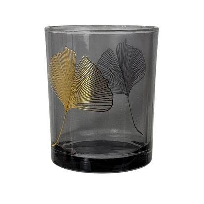 Windlicht "Ginkgo" in Grau/Gold