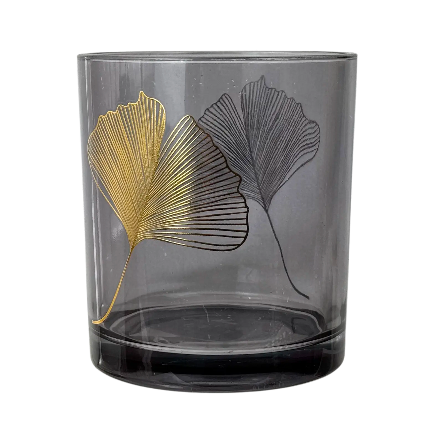 Windlicht "Ginkgo" in Grau/Gold, groß