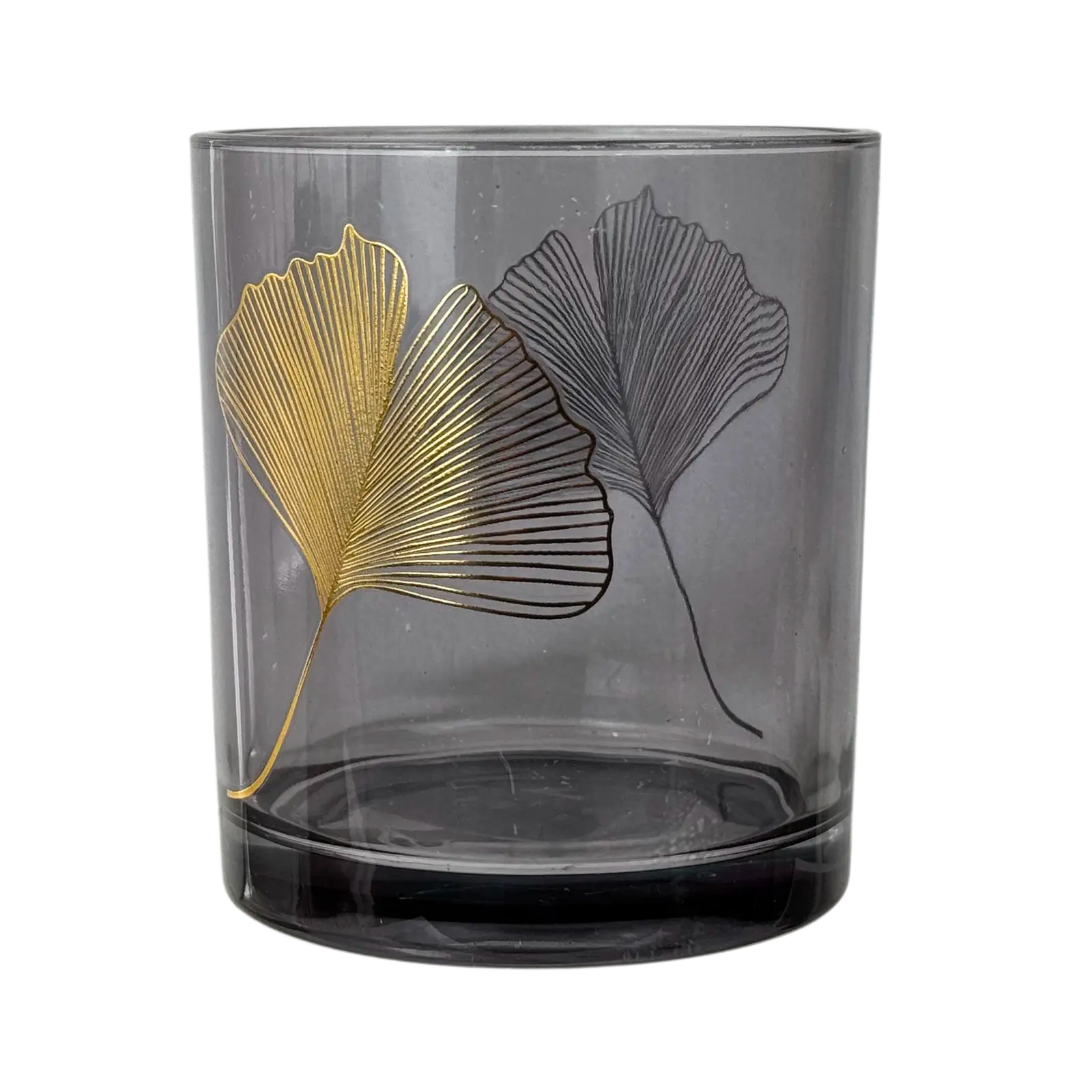 Windlicht "Ginkgo" in Grau/Gold, groß