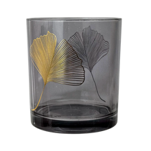 Windlicht "Ginkgo" in Grau/Gold, groß