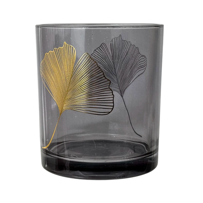 Windlicht "Ginkgo" in Grau/Gold, groß
