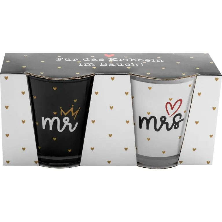 Sheepworld Schnapsglas-Set "mr & mrs", bestehend aus zwei Gläsern, mit Golddruck, in schicker Geschenkbanderole