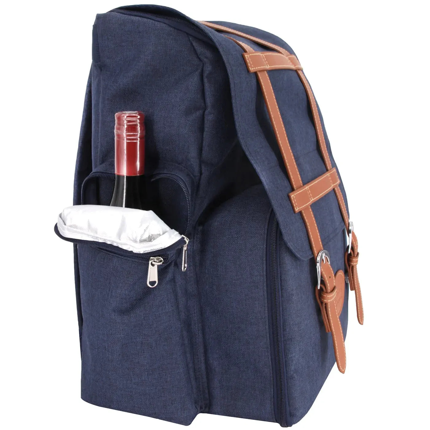 Picknickrucksack "Escapade" für 4 Personen, zeigt seitlich die isolierte Flaschentasche