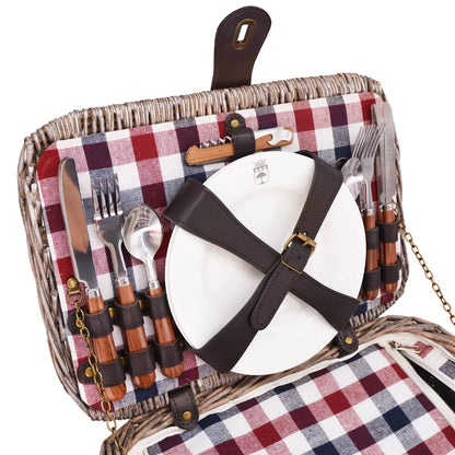 Zeigt den Deckel mit Geschirr und Besteck vom Picknickkorb "Sarlat"