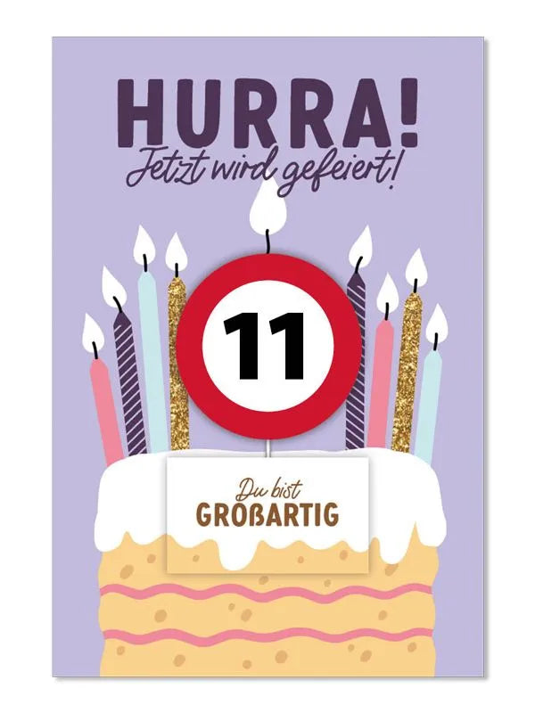 Grußkarte mit Kerze und Geburtstagszahl von 1 bis 80