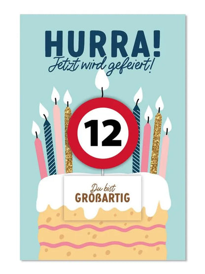 Grußkarte mit Kerze und Geburtstagszahl von 1 bis 80