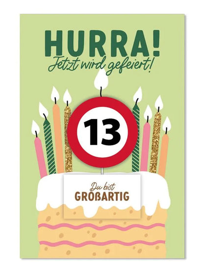 Grußkarte mit Kerze und Geburtstagszahl von 1 bis 80