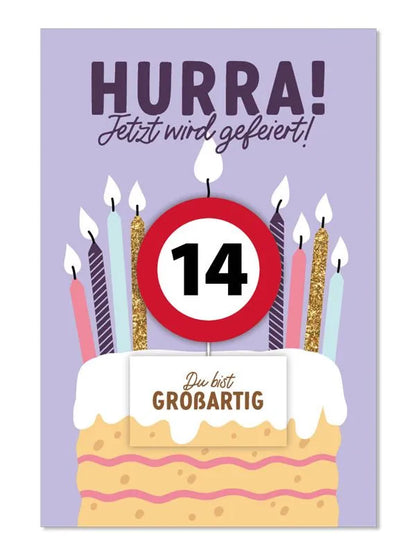 Grußkarte mit Kerze und Geburtstagszahl von 1 bis 80