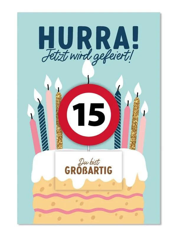Grußkarte mit Kerze und Geburtstagszahl von 1 bis 80