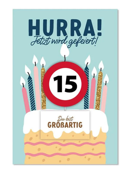 Grußkarte mit Kerze und Geburtstagszahl von 1 bis 80