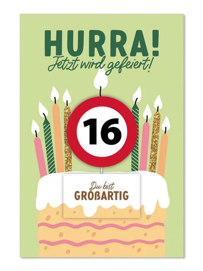 Grußkarte mit Kerze und Geburtstagszahl von 1 bis 80