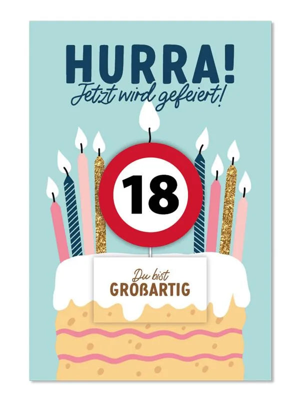 Grußkarte mit Kerze und Geburtstagszahl von 1 bis 80