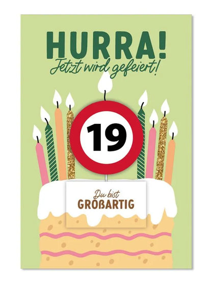 Grußkarte mit Kerze und Geburtstagszahl von 1 bis 80