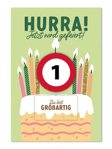Grußkarte mit Kerze und Geburtstagszahl von 1 bis 80