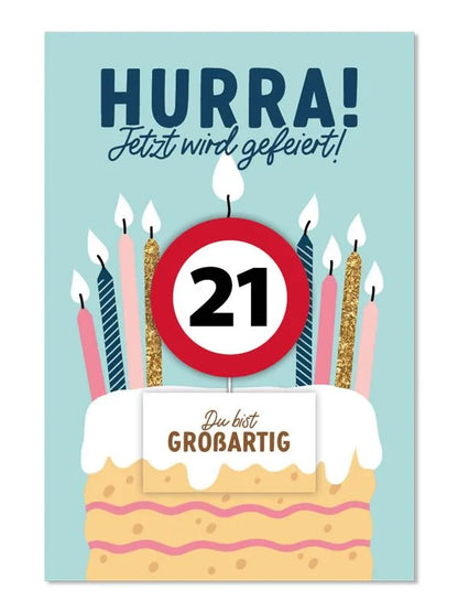 Grußkarte mit Kerze und Geburtstagszahl von 1 bis 80