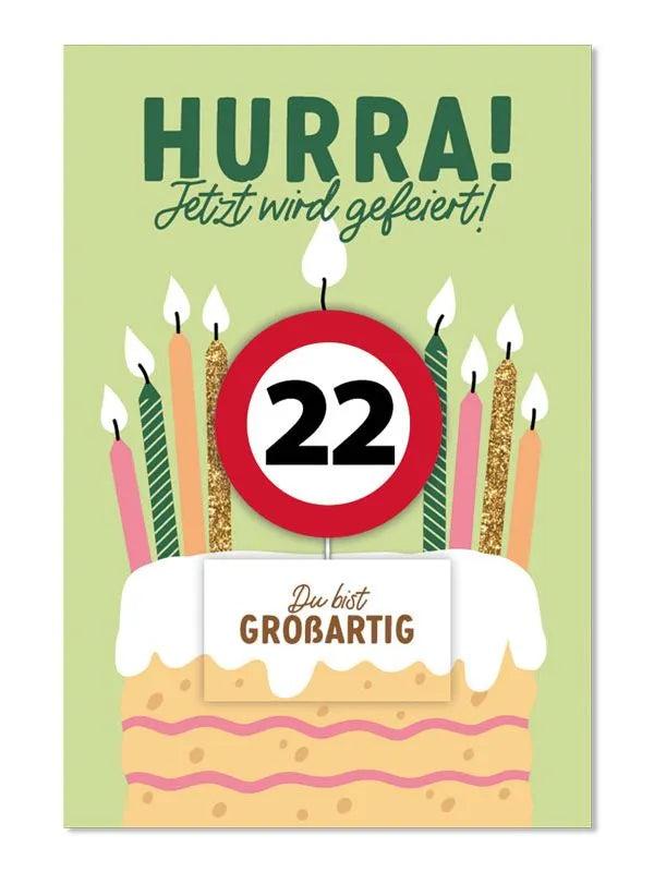 Grußkarte mit Kerze und Geburtstagszahl von 1 bis 80