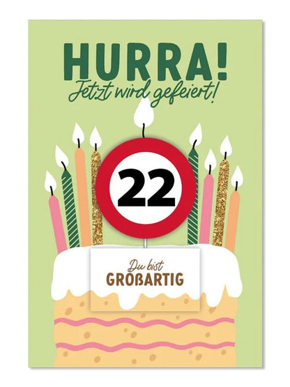 Grußkarte mit Kerze und Geburtstagszahl von 1 bis 80
