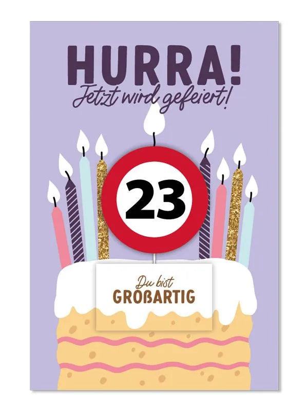 Grußkarte mit Kerze und Geburtstagszahl von 1 bis 80