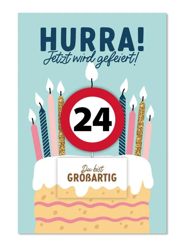 Grußkarte mit Kerze und Geburtstagszahl von 1 bis 80