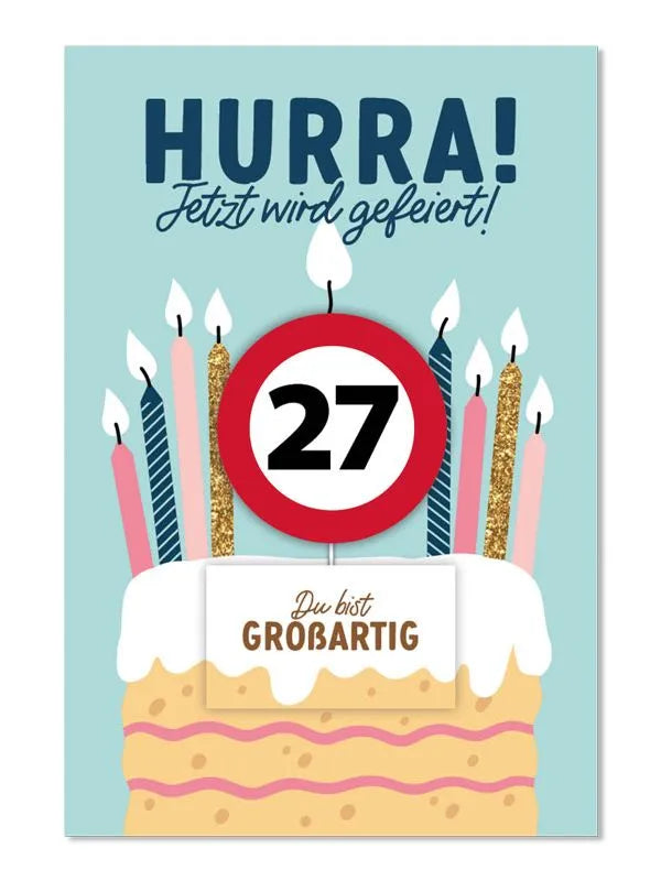 Grußkarte mit Kerze und Geburtstagszahl von 1 bis 80