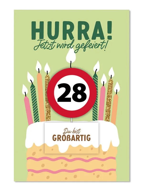 Grußkarte mit Kerze und Geburtstagszahl von 1 bis 80