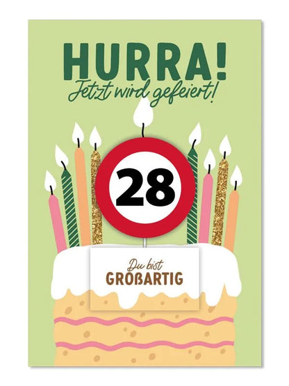 Grußkarte mit Kerze und Geburtstagszahl von 1 bis 80