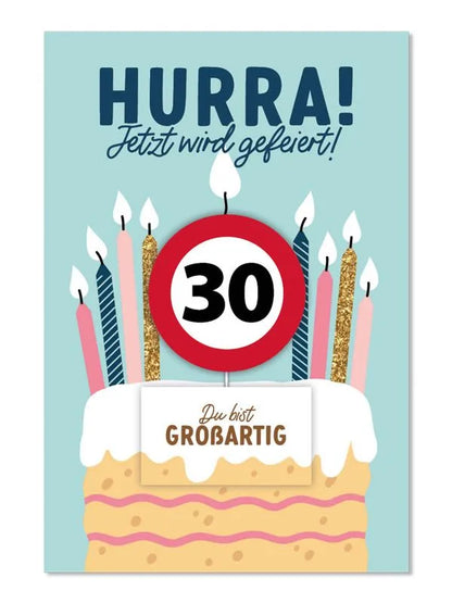 Grußkarte mit Kerze und Geburtstagszahl von 1 bis 80