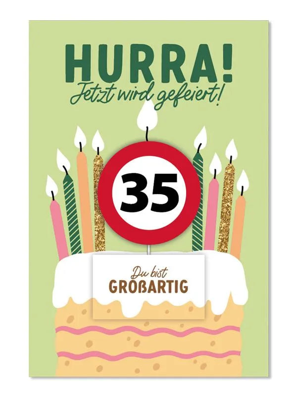 Grußkarte mit Kerze und Geburtstagszahl von 1 bis 80