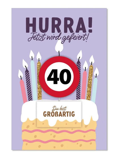 Grußkarte mit Kerze und Geburtstagszahl von 1 bis 80
