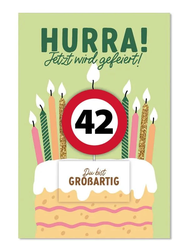 Grußkarte mit Kerze und Geburtstagszahl von 1 bis 80