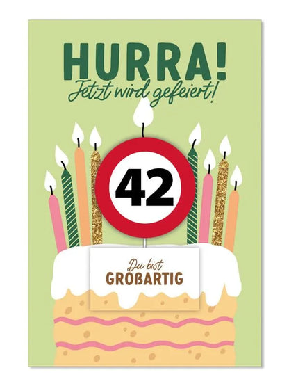 Grußkarte mit Kerze und Geburtstagszahl von 1 bis 80