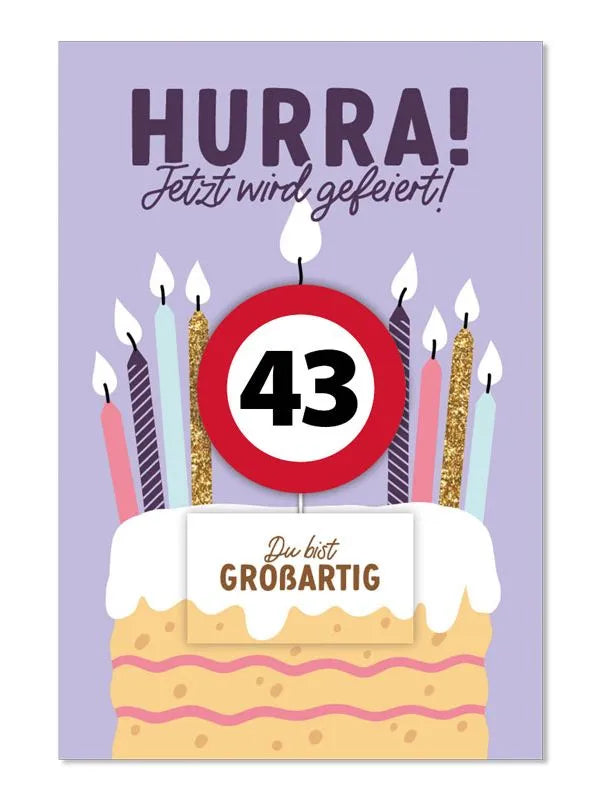 Grußkarte mit Kerze und Geburtstagszahl von 1 bis 80