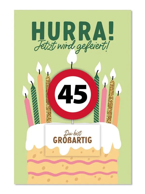 Grußkarte mit Kerze und Geburtstagszahl von 1 bis 80