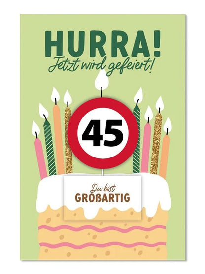Grußkarte mit Kerze und Geburtstagszahl von 1 bis 80