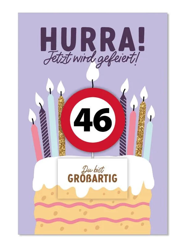Grußkarte mit Kerze und Geburtstagszahl von 1 bis 80