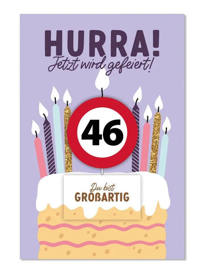 Grußkarte mit Kerze und Geburtstagszahl von 1 bis 80