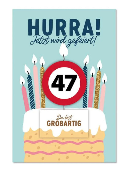 Grußkarte mit Kerze und Geburtstagszahl von 1 bis 80