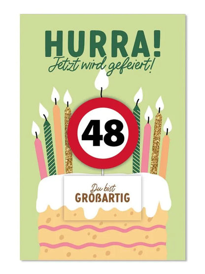 Grußkarte mit Kerze und Geburtstagszahl von 1 bis 80