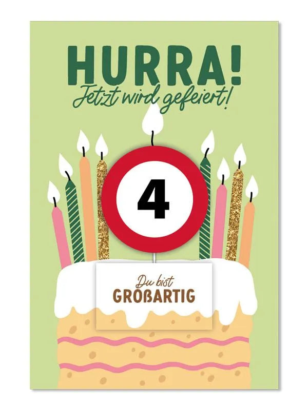 Grußkarte mit Kerze und Geburtstagszahl von 1 bis 80