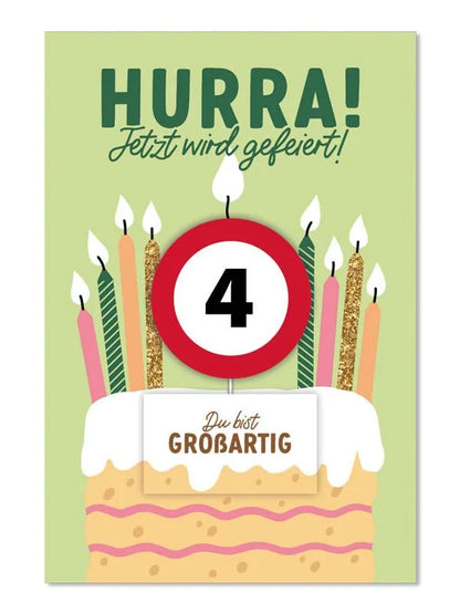 Grußkarte mit Kerze und Geburtstagszahl von 1 bis 80