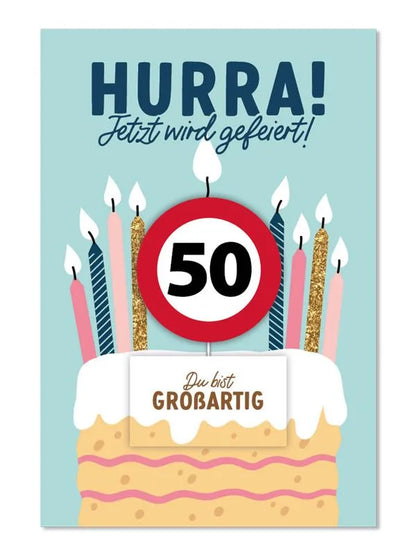 Grußkarte mit Kerze und Geburtstagszahl von 1 bis 80