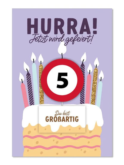 Grußkarte mit Kerze und Geburtstagszahl von 1 bis 80