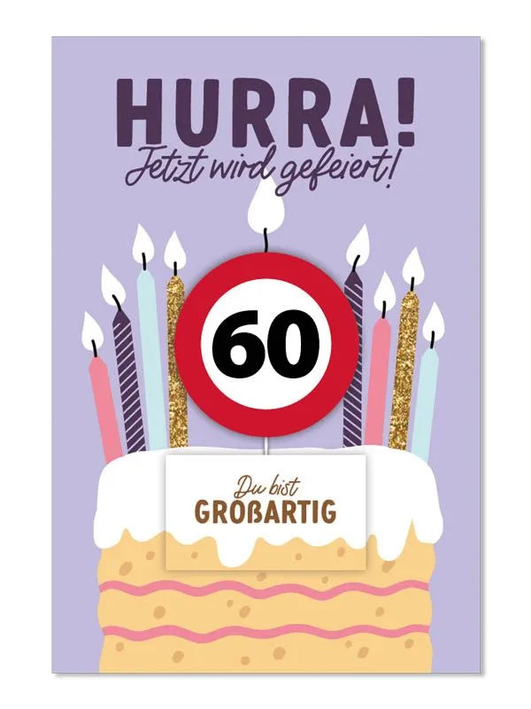 Grußkarte mit Kerze und Geburtstagszahl von 1 bis 80