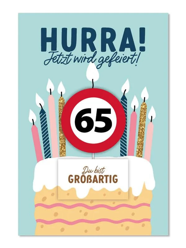 Grußkarte mit Kerze und Geburtstagszahl von 1 bis 80