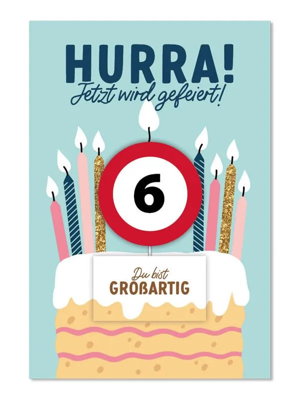 Grußkarte mit Kerze und Geburtstagszahl von 1 bis 80