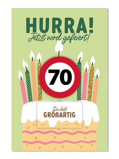 Grußkarte mit Kerze und Geburtstagszahl von 1 bis 80