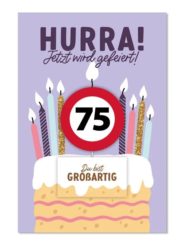 Grußkarte mit Kerze und Geburtstagszahl von 1 bis 80