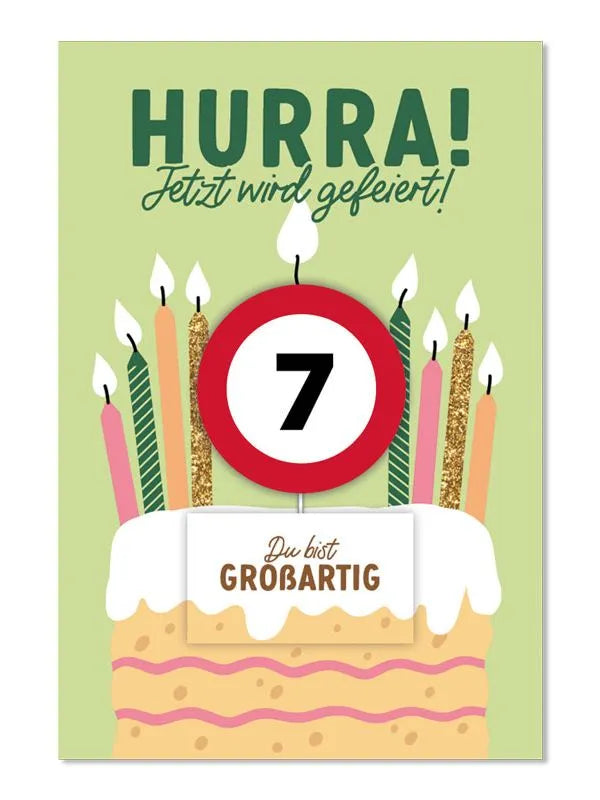 Grußkarte mit Kerze und Geburtstagszahl von 1 bis 80