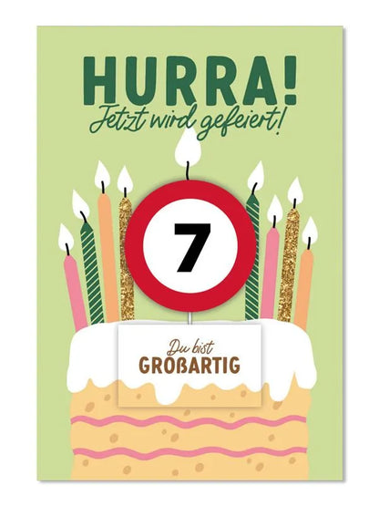 Grußkarte mit Kerze und Geburtstagszahl von 1 bis 80